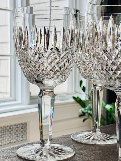 Set of 12 Waterford "Ballybay" Pattern Water/Wine Goblets; Pristine Condition; Made in Ireland