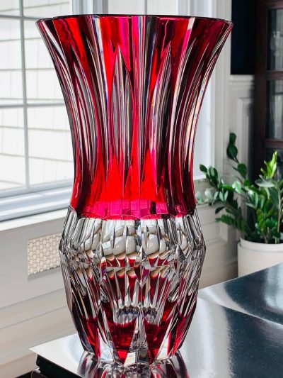 Vintage Val Saint Lambert Ruby Crystal Vase; 11.5" Tall