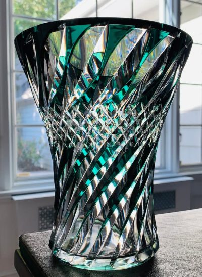 Gorgeous Vintage Val St. Lambert Emerald Crystal Vase from 1960s; 8" Tall; Made in Belgium; Signed