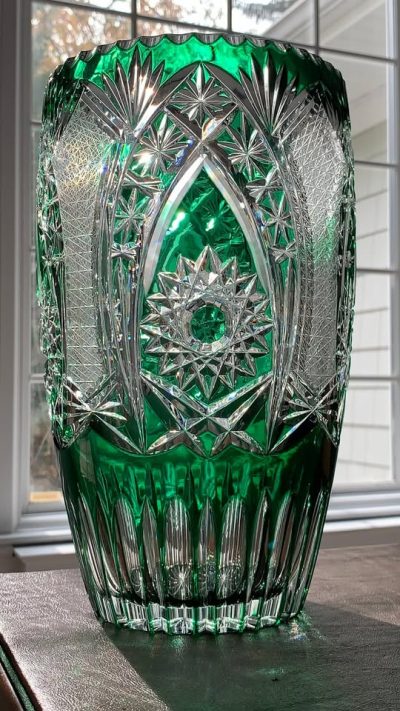 Schonborner Crystal Barrel Vase (Germany); 12” x 6.5”