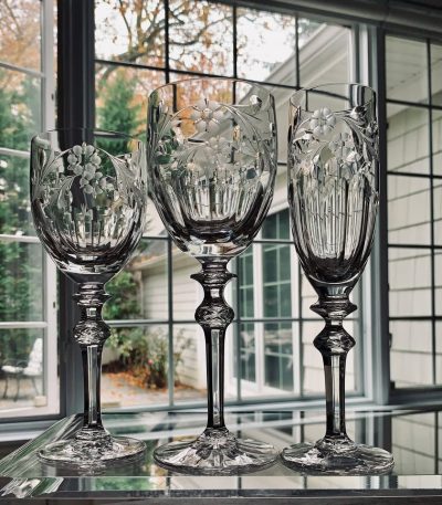 Rogaska Crystal Stemware in "Country Garden" Pattern: Set of 27; Made in Slovenia; MINT