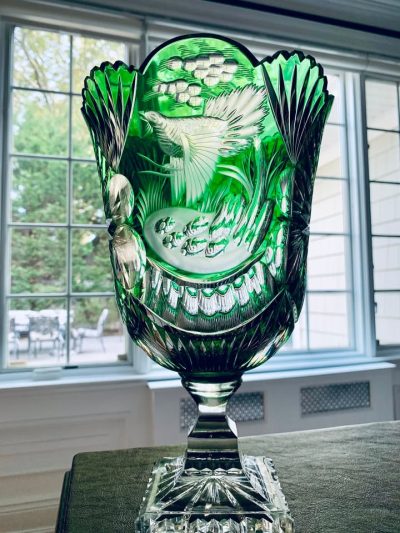 Vintage Bohemian (Czech Republic) Emerald Pedestal Vase; 11 3/8" Tall, 7" Opening