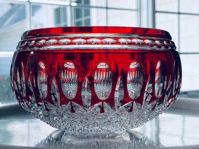 Waterford Clarendon Ruby Red Cut to Clear Crystal Bowl 6" Signed