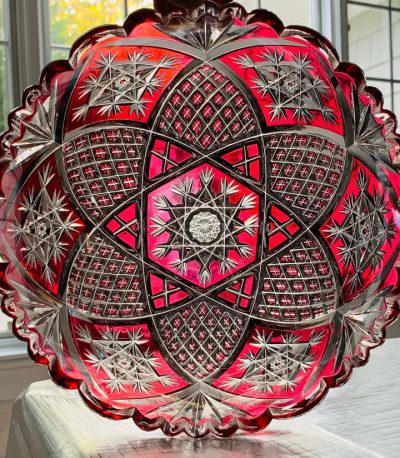 Antique Baccarat 10” Cranberry Crystal Fruit Bowl; Excellent Condition; SPECTAULAR!!!!