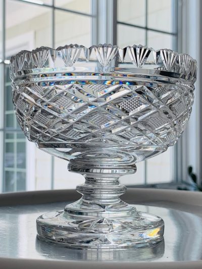 Vintage Waterford Footed Candy/Sugar/Nut Bowl; Strawberry Diamond Fan Design; Mid-20th Century