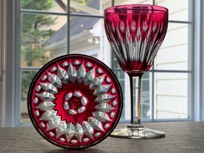 Vintage Val St.  Lambert "Zermatt" Pattern Cranberry Crystal Glasses; MINT Condition