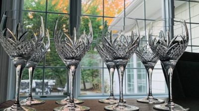 Vintage Royal Doulton “Ascot” Pattern Crystal Glasses; Set of 8 (More Avail); LIKE NEW; England