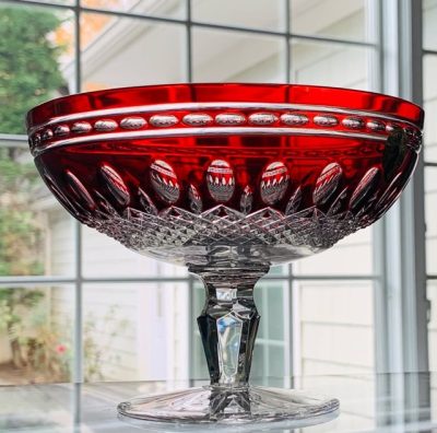 Waterford Crystal Ruby Red "Clarendon" Compote; 6" Wide; Mint
