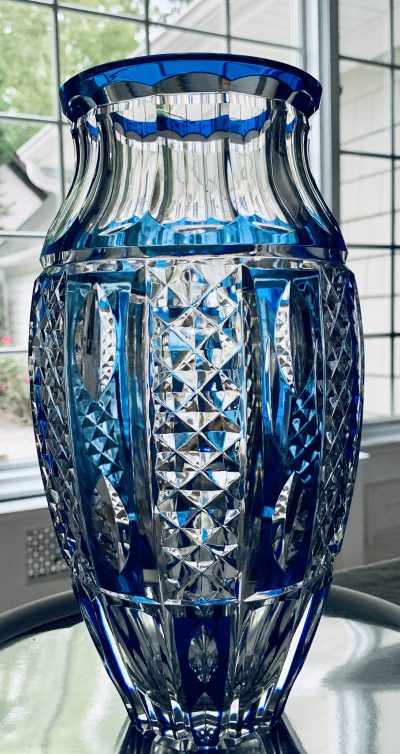 Val St. Lambert Art Deco Sapphire Crystal Vase; 12" Tall