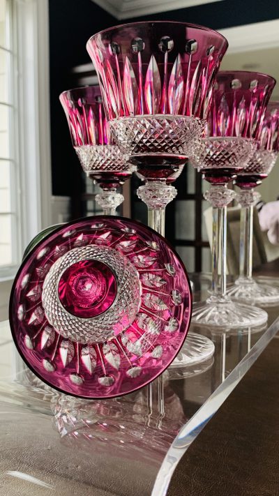 Saint-Louis Crystal Wine Glasses - Set of 6 - Amethyst; Hand Made in France; Signed