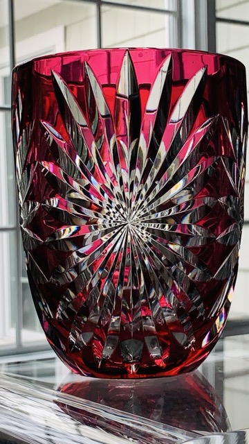 Val St. Lambert Cranberry Starburst 6.25" Vase; Signed