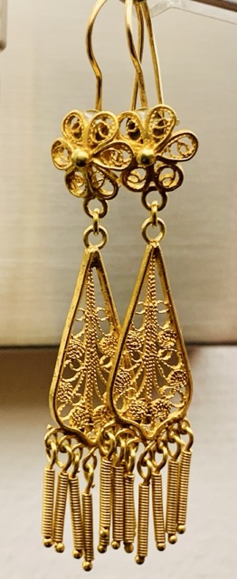 18K Solid Gold Antique Victorian Era Filigree - Tassel - Chandelier Earrings; 6.2 Grams