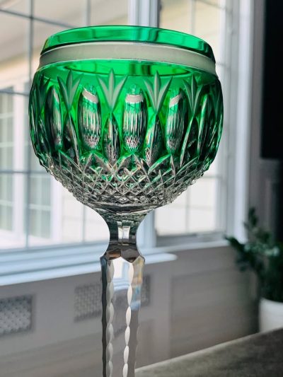 Set of 12 Ajka Crystal Wine Hocks in Emerald Green; Made in Hungary; MINT Condition