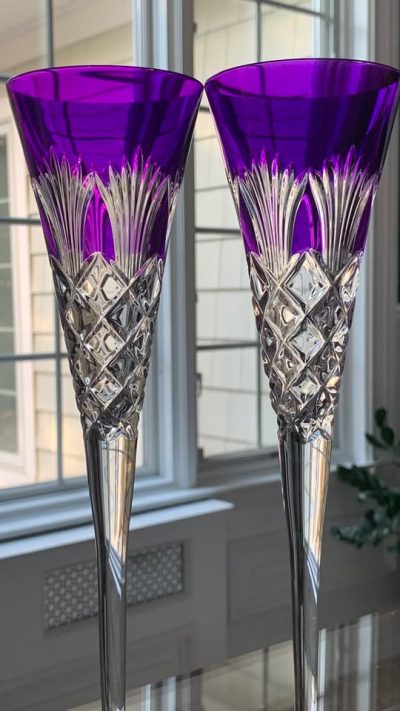 2 Waterford Time Square Ultraviolet Flutes; 11" Tall; New in Box; Signed