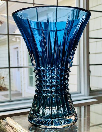 Waterford Lismore Diamond Flower Vase (8") in Sapphire; Like New