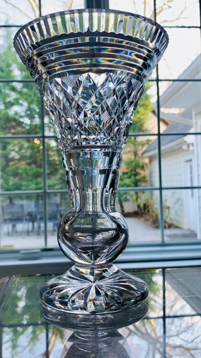 Vintage Waterford Georgian Strawberry Footed Trumpet Vase; 8" Tall; MINT