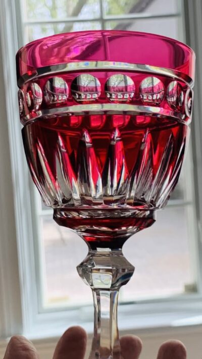 11 RARE Val St. Lambert Ruby Crystal Water /Wine Goblets; 6.75" Tall; Made in Belgium